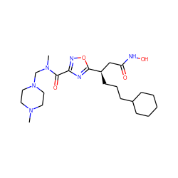 CN1CCN(CN(C)C(=O)c2noc([C@H](CCCC3CCCCC3)CC(=O)NO)n2)CC1 ZINC000040933885