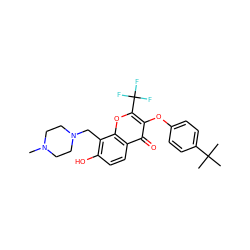 CN1CCN(Cc2c(O)ccc3c(=O)c(Oc4ccc(C(C)(C)C)cc4)c(C(F)(F)F)oc23)CC1 ZINC000019789752