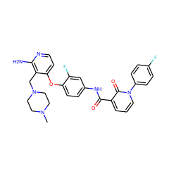 CN1CCN(Cc2c(Oc3ccc(NC(=O)c4cccn(-c5ccc(F)cc5)c4=O)cc3F)ccnc2N)CC1 ZINC000042875994