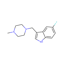 CN1CCN(Cc2c[nH]c3ccc(F)cc23)CC1 ZINC000066252101