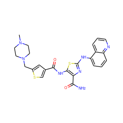 CN1CCN(Cc2cc(C(=O)Nc3sc(Nc4cccc5ncccc45)nc3C(N)=O)cs2)CC1 ZINC000473164910