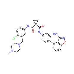 CN1CCN(Cc2cc(NC(=O)C3(C(=O)Nc4ccc(-c5cccc6onc(N)c56)cc4)CC3)ccc2Cl)CC1 ZINC000299861041