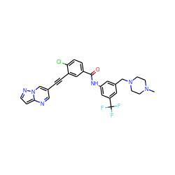 CN1CCN(Cc2cc(NC(=O)c3ccc(Cl)c(C#Cc4cnc5ccnn5c4)c3)cc(C(F)(F)F)c2)CC1 ZINC000095587515