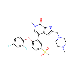 CN1CCN(Cc2cc3c(-c4cc(S(C)(=O)=O)ccc4Oc4ccc(F)cc4F)cn(C)c(=O)c3[nH]2)CC1 ZINC000146724928