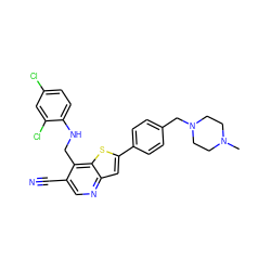 CN1CCN(Cc2ccc(-c3cc4ncc(C#N)c(CNc5ccc(Cl)cc5Cl)c4s3)cc2)CC1 ZINC000028639323