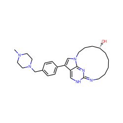 CN1CCN(Cc2ccc(-c3cn4c5c3=CNC(=NCCCCC[C@@H](O)CCC4)N=5)cc2)CC1 ZINC001772639228