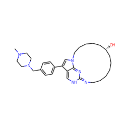 CN1CCN(Cc2ccc(-c3cn4c5c3=CNC(=NCCCCCC[C@@H](O)CCCCC4)N=5)cc2)CC1 ZINC001772588703