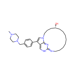 CN1CCN(Cc2ccc(-c3cn4c5c3=CNC(=NCCCCCCCC[C@@H](O)CCC4)N=5)cc2)CC1 ZINC001772640220