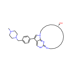 CN1CCN(Cc2ccc(-c3cn4c5c3=CNC(=NCCCCCCCC[C@@H](O)CCCCC4)N=5)cc2)CC1 ZINC001772576400