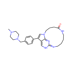 CN1CCN(Cc2ccc(-c3cn4c5c3=CNC(=NCCCCNC(=O)CCC4)N=5)cc2)CC1 ZINC001772629608