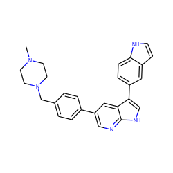 CN1CCN(Cc2ccc(-c3cnc4[nH]cc(-c5ccc6[nH]ccc6c5)c4c3)cc2)CC1 ZINC000068243575