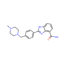 CN1CCN(Cc2ccc(-c3nc4c(C(N)=O)cccc4[nH]3)cc2)CC1 ZINC000026489932