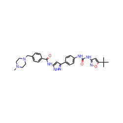 CN1CCN(Cc2ccc(C(=O)Nc3cc(-c4ccc(NC(=O)Nc5cc(C(C)(C)C)on5)cc4)n[nH]3)cc2)CC1 ZINC000096270658