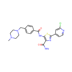 CN1CCN(Cc2ccc(C(=O)Nc3sc(-c4ccnc(Cl)c4)nc3C(N)=O)cc2)CC1 ZINC000149950737