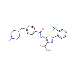 CN1CCN(Cc2ccc(C(=O)Nc3sc(-c4ccncc4C(F)(F)F)nc3C(N)=O)cc2)CC1 ZINC000149930397