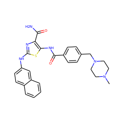 CN1CCN(Cc2ccc(C(=O)Nc3sc(Nc4ccc5ccccc5c4)nc3C(N)=O)cc2)CC1 ZINC000207296711