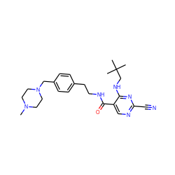 CN1CCN(Cc2ccc(CCNC(=O)c3cnc(C#N)nc3NCC(C)(C)C)cc2)CC1 ZINC000023360196