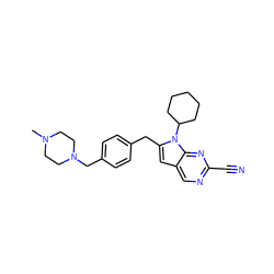 CN1CCN(Cc2ccc(Cc3cc4cnc(C#N)nc4n3C3CCCCC3)cc2)CC1 ZINC000028958179