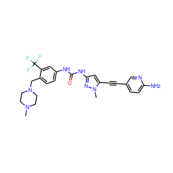 CN1CCN(Cc2ccc(NC(=O)Nc3cc(C#Cc4ccc(N)nc4)n(C)n3)cc2C(F)(F)F)CC1 ZINC000095581843