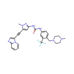 CN1CCN(Cc2ccc(NC(=O)Nc3cc(C#Cc4cnc5ccccn45)n(C)n3)cc2C(F)(F)F)CC1 ZINC000095582037