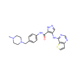 CN1CCN(Cc2ccc(NC(=O)c3[nH]ncc3Nc3ncnc4ccsc34)cc2)CC1 ZINC000205803362