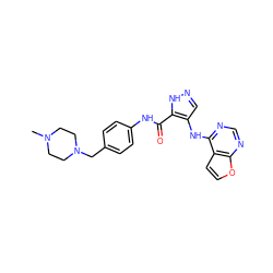 CN1CCN(Cc2ccc(NC(=O)c3[nH]ncc3Nc3ncnc4occc34)cc2)CC1 ZINC000205794444