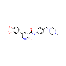 CN1CCN(Cc2ccc(NC(=O)c3cc(-c4ccc5c(c4)OCO5)c[nH]c3=O)cc2)CC1 ZINC000022935274