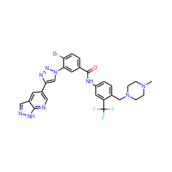 CN1CCN(Cc2ccc(NC(=O)c3ccc(Br)c(-n4cc(-c5cnc6[nH]ncc6c5)nn4)c3)cc2C(F)(F)F)CC1 ZINC000095575711