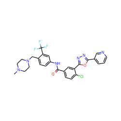 CN1CCN(Cc2ccc(NC(=O)c3ccc(Cl)c(-c4nnc(-c5cccnc5)o4)c3)cc2C(F)(F)F)CC1 ZINC001772585505