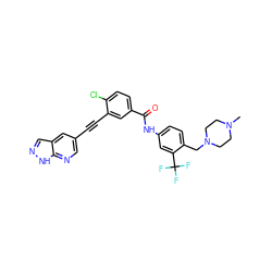 CN1CCN(Cc2ccc(NC(=O)c3ccc(Cl)c(C#Cc4cnc5[nH]ncc5c4)c3)cc2C(F)(F)F)CC1 ZINC000095597986