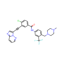 CN1CCN(Cc2ccc(NC(=O)c3ccc(Cl)c(C#Cc4cnc5cccnn45)c3)cc2C(F)(F)F)CC1 ZINC000053243608