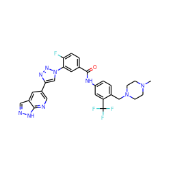 CN1CCN(Cc2ccc(NC(=O)c3ccc(F)c(-n4cc(-c5cnc6[nH]ncc6c5)nn4)c3)cc2C(F)(F)F)CC1 ZINC000095574061