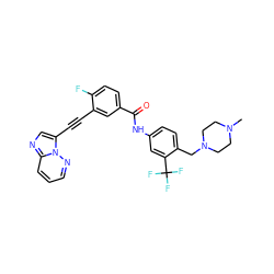 CN1CCN(Cc2ccc(NC(=O)c3ccc(F)c(C#Cc4cnc5cccnn45)c3)cc2C(F)(F)F)CC1 ZINC000053243251