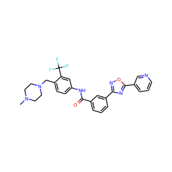 CN1CCN(Cc2ccc(NC(=O)c3cccc(-c4noc(-c5cccnc5)n4)c3)cc2C(F)(F)F)CC1 ZINC001772650110