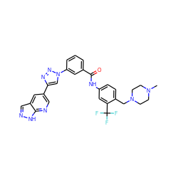 CN1CCN(Cc2ccc(NC(=O)c3cccc(-n4cc(-c5cnc6[nH]ncc6c5)nn4)c3)cc2C(F)(F)F)CC1 ZINC000095577925