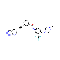 CN1CCN(Cc2ccc(NC(=O)c3cccc(C#Cc4cnc5[nH]ncc5c4)c3)cc2C(F)(F)F)CC1 ZINC000095593289