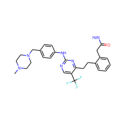 CN1CCN(Cc2ccc(Nc3ncc(C(F)(F)F)c(CCc4ccccc4CC(N)=O)n3)cc2)CC1 ZINC000201634070