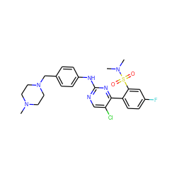 CN1CCN(Cc2ccc(Nc3ncc(Cl)c(-c4ccc(F)cc4S(=O)(=O)N(C)C)n3)cc2)CC1 ZINC000084596604