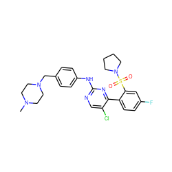 CN1CCN(Cc2ccc(Nc3ncc(Cl)c(-c4ccc(F)cc4S(=O)(=O)N4CCCC4)n3)cc2)CC1 ZINC000084596663