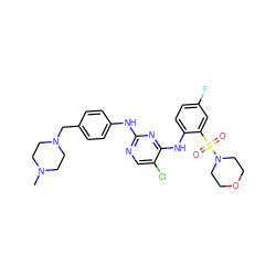 CN1CCN(Cc2ccc(Nc3ncc(Cl)c(Nc4ccc(F)cc4S(=O)(=O)N4CCOCC4)n3)cc2)CC1 ZINC000084633965