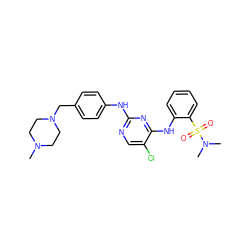 CN1CCN(Cc2ccc(Nc3ncc(Cl)c(Nc4ccccc4S(=O)(=O)N(C)C)n3)cc2)CC1 ZINC000084617535