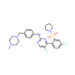 CN1CCN(Cc2ccc(Nc3ncc(F)c(-c4ccc(F)cc4S(=O)(=O)N4CCCC4)n3)cc2)CC1 ZINC000084618186