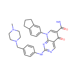 CN1CCN(Cc2ccc(Nc3ncc4c(=O)c(C(N)=O)cn(-c5ccc6c(c5)CCC6)c4n3)cc2)CC1 ZINC000029125466