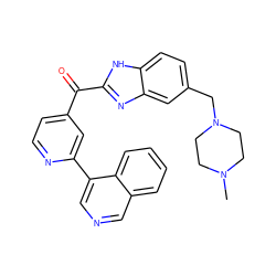 CN1CCN(Cc2ccc3[nH]c(C(=O)c4ccnc(-c5cncc6ccccc56)c4)nc3c2)CC1 ZINC000113256479