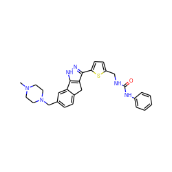 CN1CCN(Cc2ccc3c(c2)-c2[nH]nc(-c4ccc(CNC(=O)Nc5ccccc5)s4)c2C3)CC1 ZINC000036338847