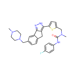 CN1CCN(Cc2ccc3c(c2)-c2n[nH]c(-c4ccc(CN(C)C(=O)Nc5ccc(F)cc5)s4)c2C3)CC1 ZINC000036338856