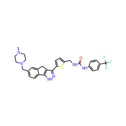 CN1CCN(Cc2ccc3c(c2)Cc2c(-c4ccc(CNC(=O)Nc5ccc(C(F)(F)F)cc5)s4)n[nH]c2-3)CC1 ZINC000036338841