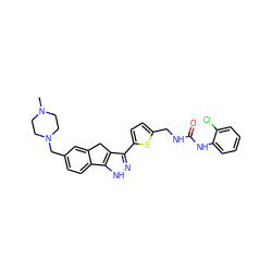 CN1CCN(Cc2ccc3c(c2)Cc2c(-c4ccc(CNC(=O)Nc5ccccc5Cl)s4)n[nH]c2-3)CC1 ZINC000036338836