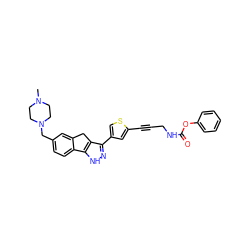 CN1CCN(Cc2ccc3c(c2)Cc2c(-c4csc(C#CCNC(=O)Oc5ccccc5)c4)n[nH]c2-3)CC1 ZINC000028642476