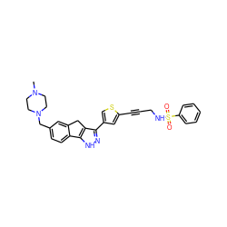 CN1CCN(Cc2ccc3c(c2)Cc2c(-c4csc(C#CCNS(=O)(=O)c5ccccc5)c4)n[nH]c2-3)CC1 ZINC000028642473